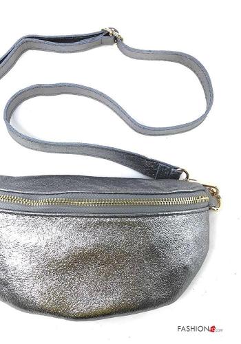 Marsupio in Vera pelle metallizzato con zip con tracolla - ph 3