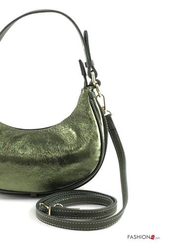 metallic Genuine Leather Bag with zip with shoulder strap - ph 2