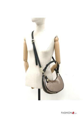 metallic Genuine Leather Bag with zip with shoulder strap - ph 3