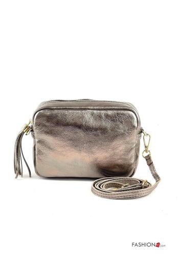 Sac porté épaule en Cuir Véritable métallique avec fermeture éclair avec bandoulière - ph 2