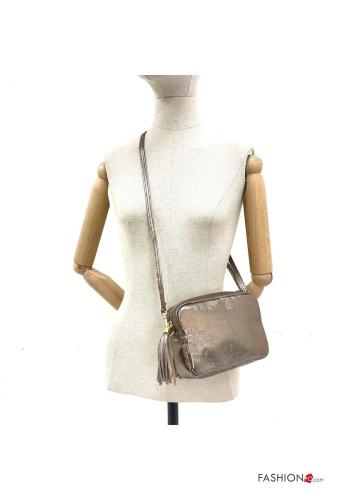 Sac porté épaule en Cuir Véritable métallique avec fermeture éclair avec bandoulière - ph 3
