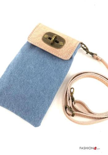 denim Genuine Leather Card Case with shoulder strap - ph 3
