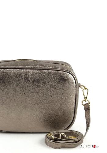 Borsa in Vera pelle metallizzato con zip con tracolla - ph 2