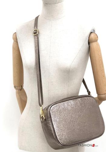Borsa in Vera pelle metallizzato con zip con tracolla - ph 3