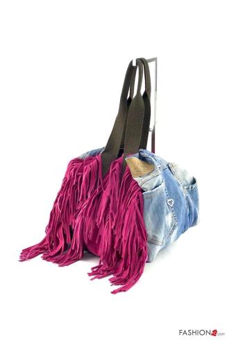 denim Genuine Leather Bag with fringe - ph 2