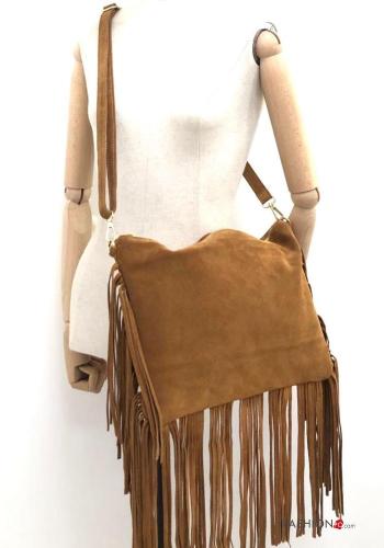 Bolso de Cuero Genuino Gamuza con flecos con bandolera - ph 2
