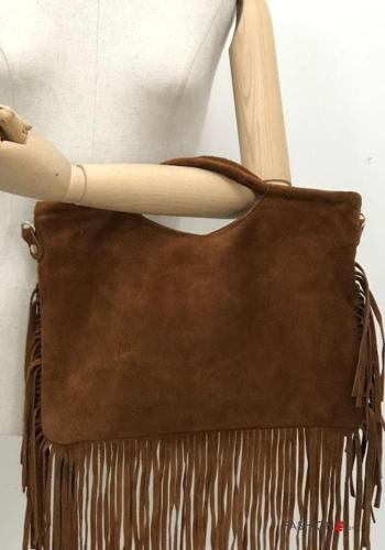 Borsa in Vera pelle camoscio con frange con tracolla - ph 2