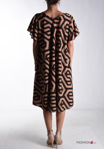 Geometric pattern short sleeve Dress with v-neck - ph 2