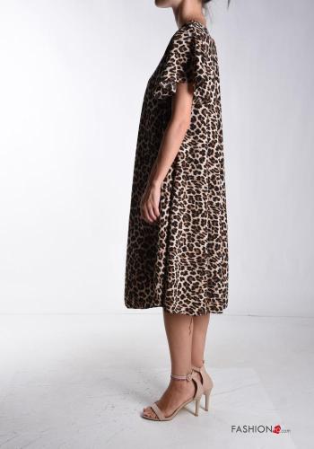 Animal print oversized short sleeve Dress with v-neck - ph 3