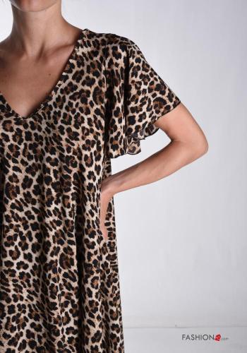 Animal print oversized short sleeve Dress with v-neck - ph 4