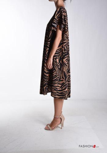 Animal print oversized short sleeve Dress with v-neck - ph 3