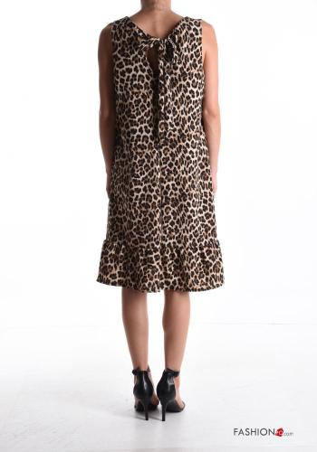 Animal print sleeveless knee-length Dress with flounces with bow - ph 2