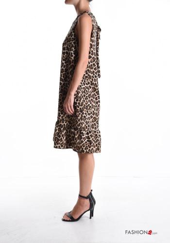Animal print sleeveless knee-length Dress with flounces with bow - ph 3