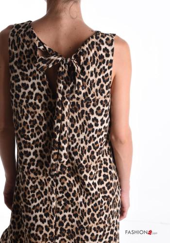 Animal print sleeveless knee-length Dress with flounces with bow - ph 4