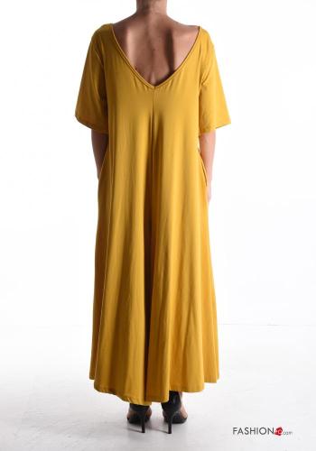 short sleeve backless wide leg Cotton Jumpsuit with pockets - ph 2