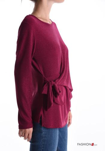 Lurex u-boot ausschnitt lange ärmel Bluse mit knoten - ph 3