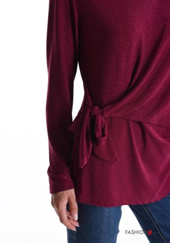 Lurex u-boot ausschnitt lange ärmel Bluse mit knoten - ph 4