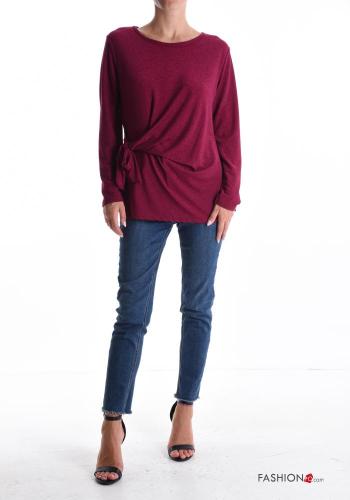 Lurex u-boot ausschnitt lange ärmel Bluse mit knoten - ph 5