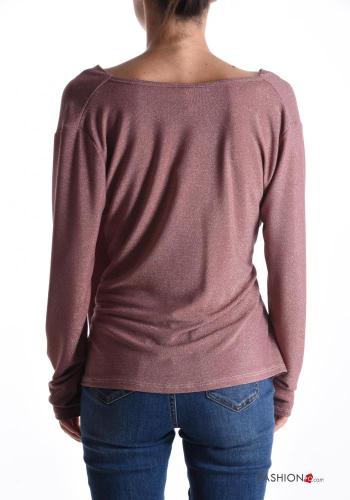 Lurex extra lange ärmel Bluse mit Schleife tiefer ausschnitt mit V-Ausschnitt - ph 2