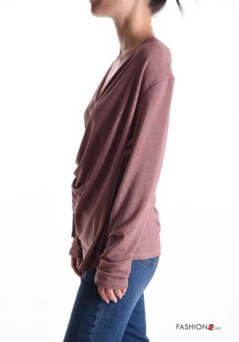 Lurex extra lange ärmel Bluse mit Schleife tiefer ausschnitt mit V-Ausschnitt - ph 3
