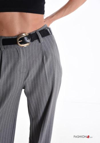 Streifenmuster lange Hose mit Gürtel mit Taschen mit Knöpfen - ph 4