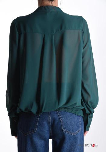 Blusa maniche lunghe chiffon scollo a V con elastico - ph 2