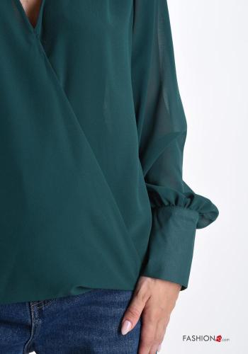 Blusa maniche lunghe chiffon scollo a V con elastico - ph 4