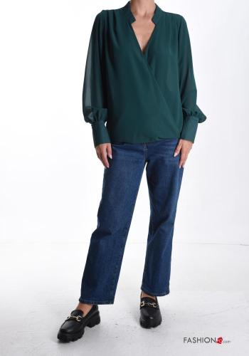 Blusa maniche lunghe chiffon scollo a V con elastico - ph 5