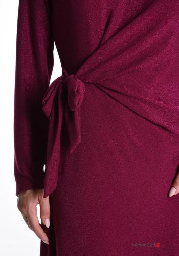 Lurex u-boot ausschnitt knielanger lange ärmel Kleid mit knoten - ph 4