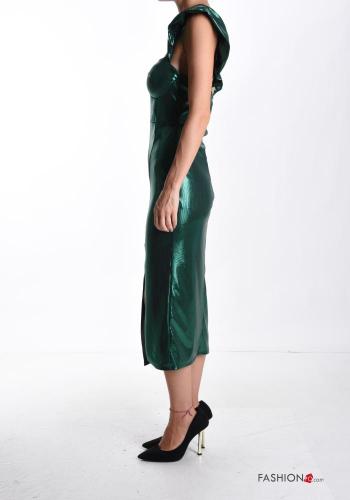 ruffle sleeve backless metallic Dress with cups with split - ph 3