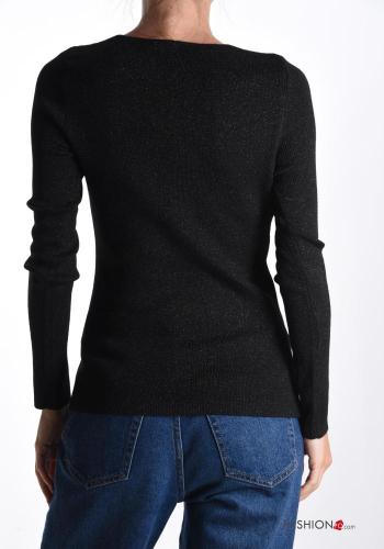 lurex long sleeve Wool Mix Sweater with v-neck - ph 2