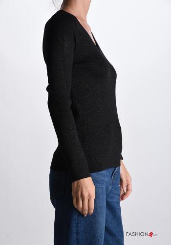 lurex long sleeve Wool Mix Sweater with v-neck - ph 3
