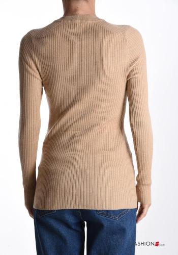 Ribbed crew neck long sleeve Wool Mix Sweater - ph 2