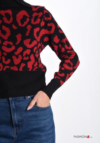 Animal print long sleeve mini Wool Mix Sweater Rollneck - ph 4