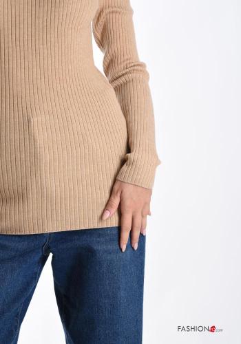 Ribbed crew neck long sleeve Wool Mix Sweater - ph 4