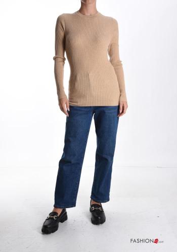 Ribbed crew neck long sleeve Wool Mix Sweater - ph 5