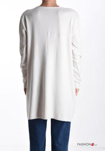 long sleeve crew neck long Wool Mix Sweater with pockets - ph 2