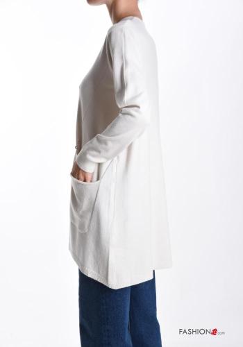 long sleeve crew neck long Wool Mix Sweater with pockets - ph 3