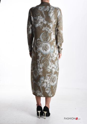 Robe en Mélange de Laine manches longues à Imprimé Floral à col roulé - ph 2