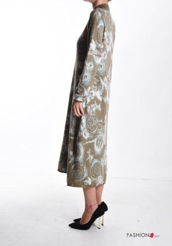 Robe en Mélange de Laine manches longues à Imprimé Floral à col roulé - ph 3