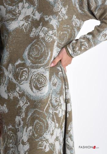 Robe en Mélange de Laine manches longues à Imprimé Floral à col roulé - ph 4