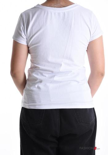 T-shirt in Cotone girocollo Teddy Bear maniche corte Fantasia stampata con strass - ph 2