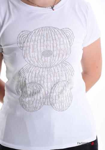 T-shirt in Cotone girocollo Teddy Bear maniche corte Fantasia stampata con strass - ph 4