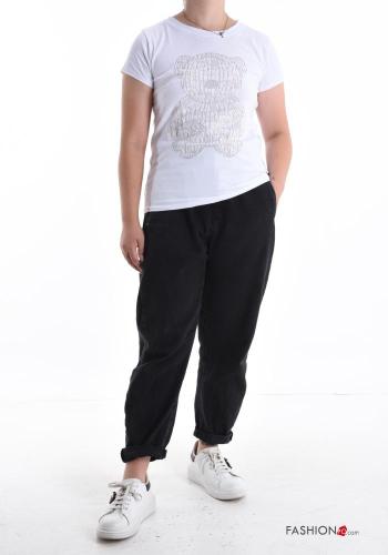 T-shirt in Cotone girocollo Teddy Bear maniche corte Fantasia stampata con strass - ph 5