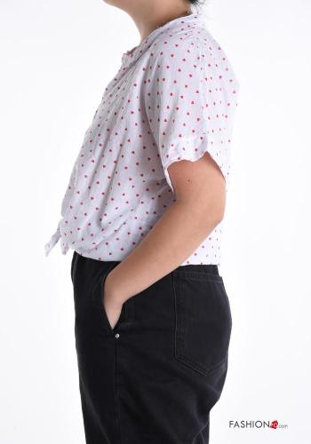 Chemise en Coton manches courtes motif coeur à boutons - ph 3