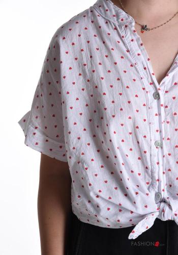 Chemise en Coton manches courtes motif coeur à boutons - ph 4