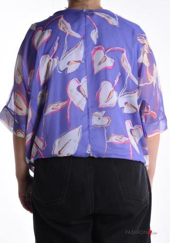 Blumenmuster volantärmel u-boot ausschnitt chiffon Bluse aus Seide mit Futter 3/4 ärmel mit knoten - ph 2