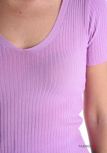 T-shirt costine maniche corte scollo a V - ph 4