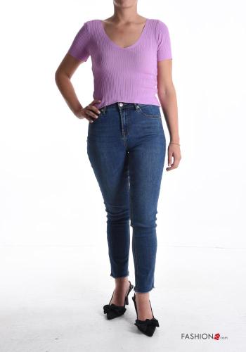 T-shirt costine maniche corte scollo a V - ph 5