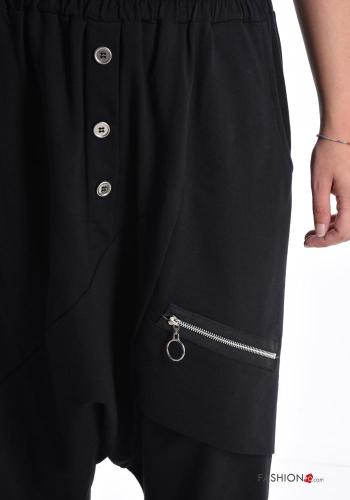 Pantalon en Coton sarouel avec poches à boutons avec élastique avec fermeture éclair - ph 4